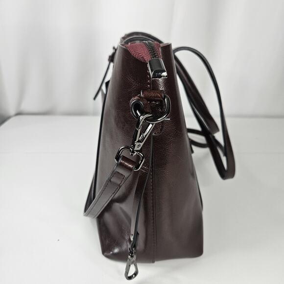 Large Leather Tote Brown Genuine Leather Side Bags Burgundy Classic - Picture 5 of 11